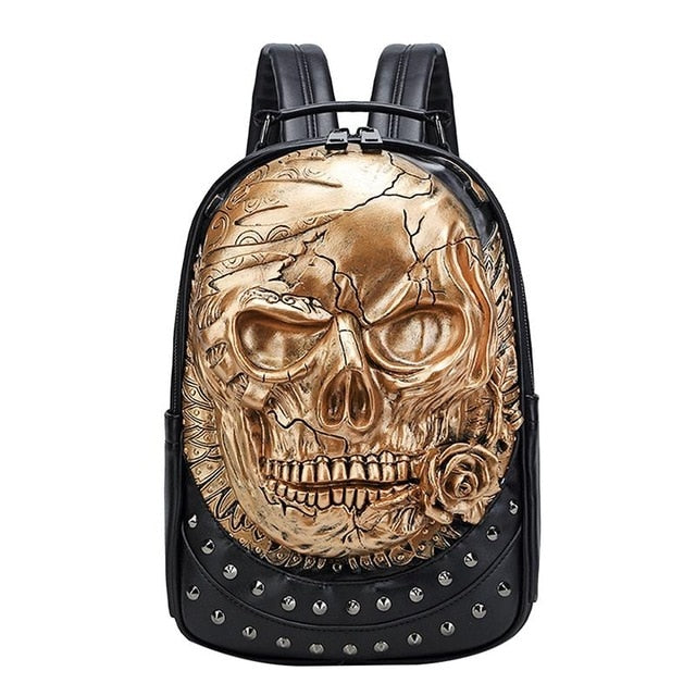A black, silver and gold Skull Punk Vegan Bag backpack from Maramalive™.