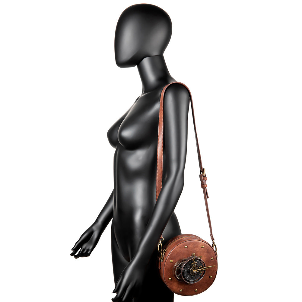 A Maramalive™ mannequin with a Steampunk Women's One-Shoulder Unique Visually appealing Vegan-Friendly Bag.