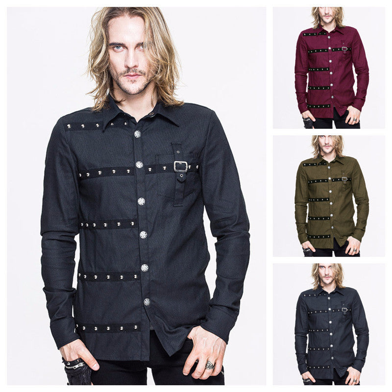 Maramalive™ Men's Gothic Style Rivet Long Sleeve Shirt with studded details.