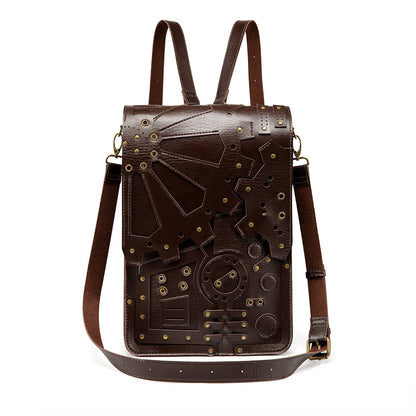 A Vintage Gothic Steampunk Gear Vegan-Friendly Shoulder Bag Backpack with a Maramalive™ design.