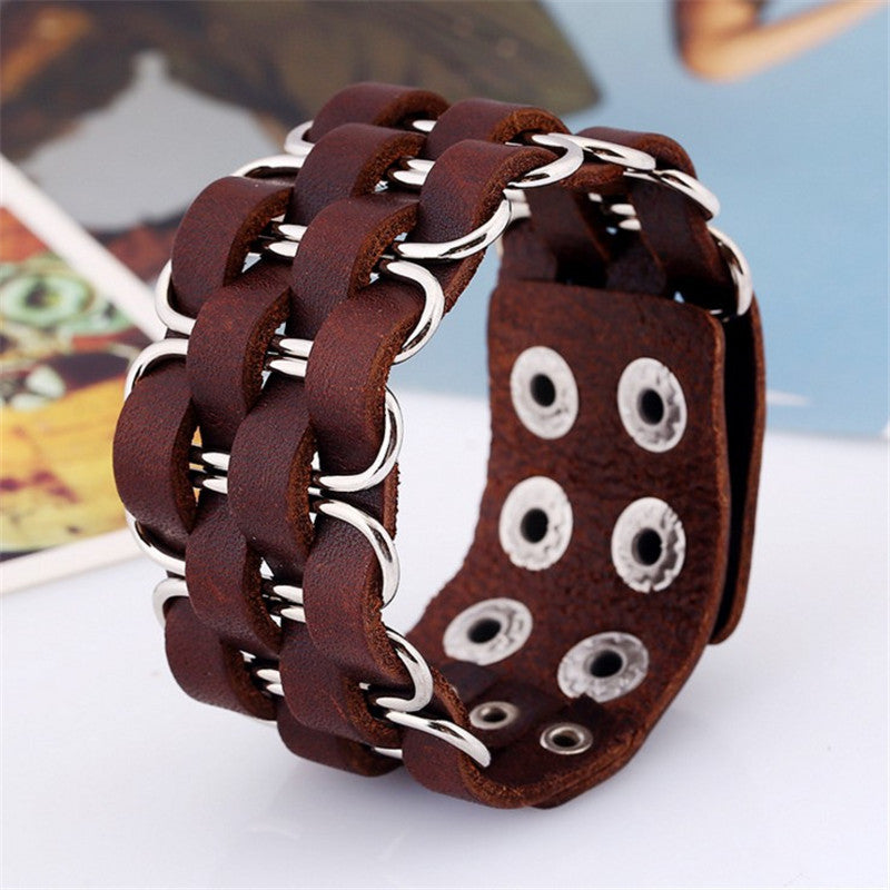 A Punk Retro Leather Bracelet from Maramalive™ with metal studs.