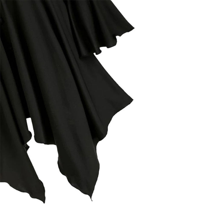 Maramalive™'s Vintage Female Gothic Hooded Dress Cloak Punk Witch Coat Lace Up Irregular Hem Lotus Sleeve.