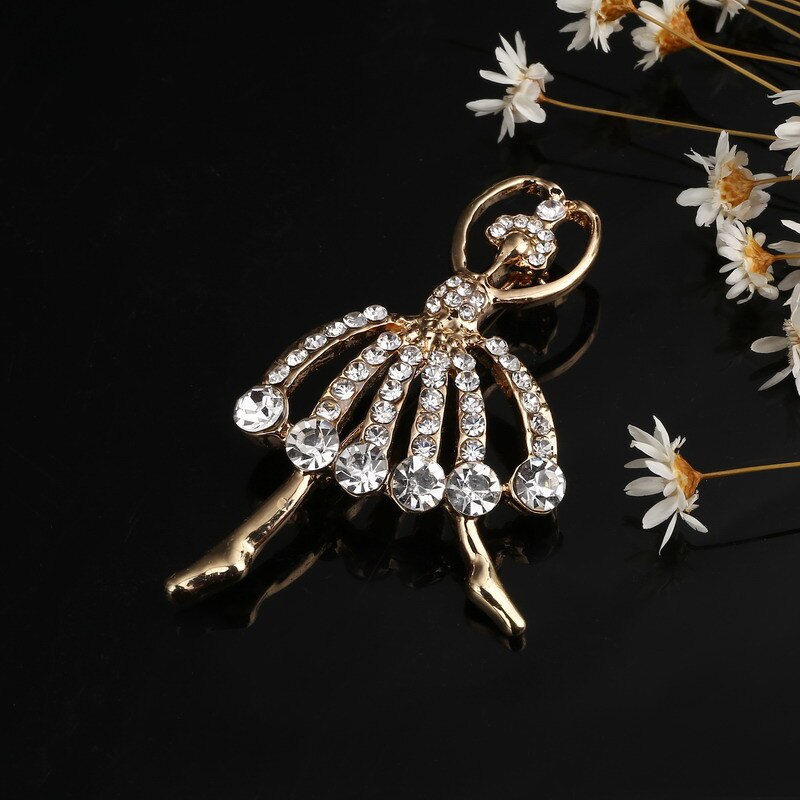Hesiod Valentine's Day Jewelry Gift Crystal Women Brooch Pins Casual Girl Brooch Pins sparkling Ballet girl