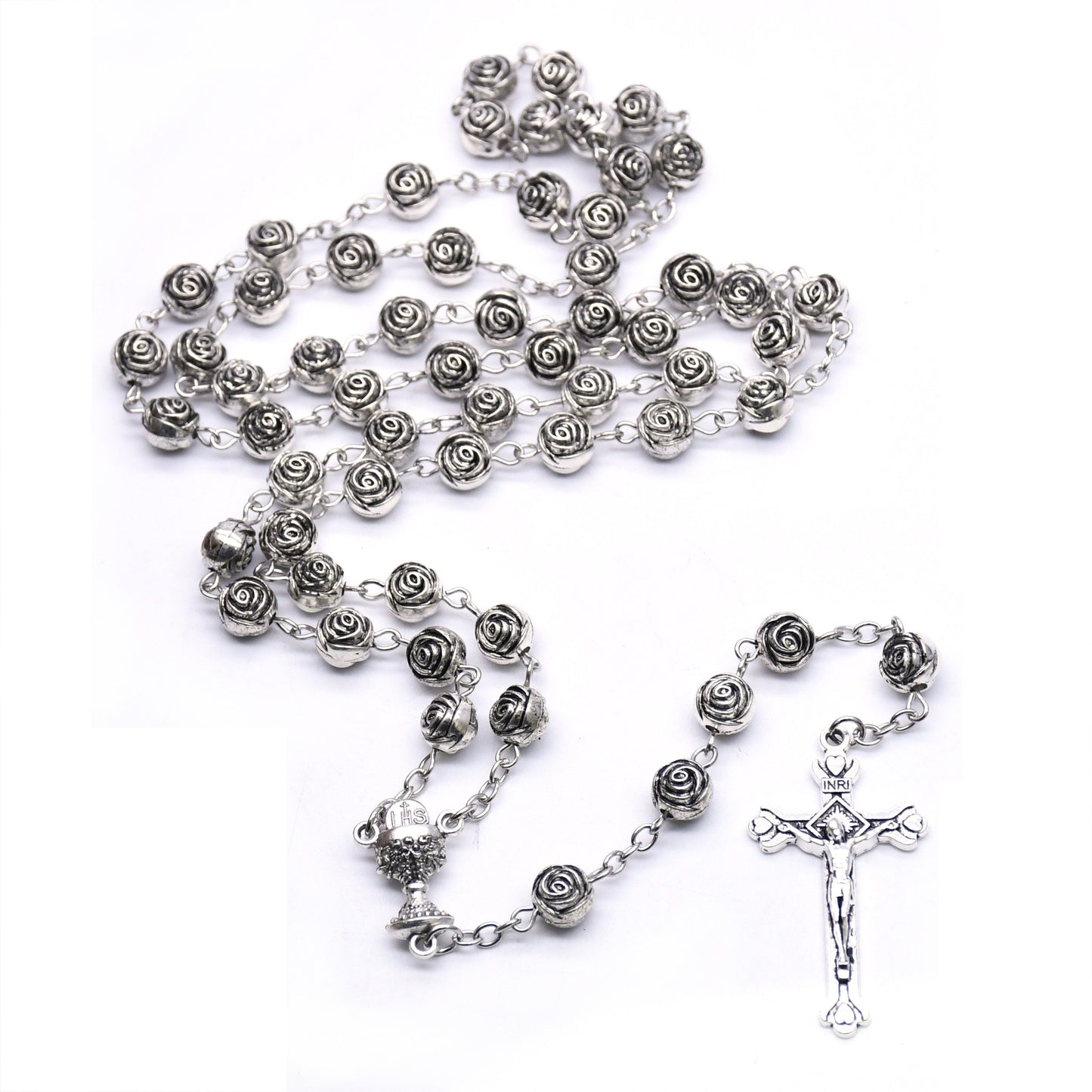 Rose Rosary Cross Necklace