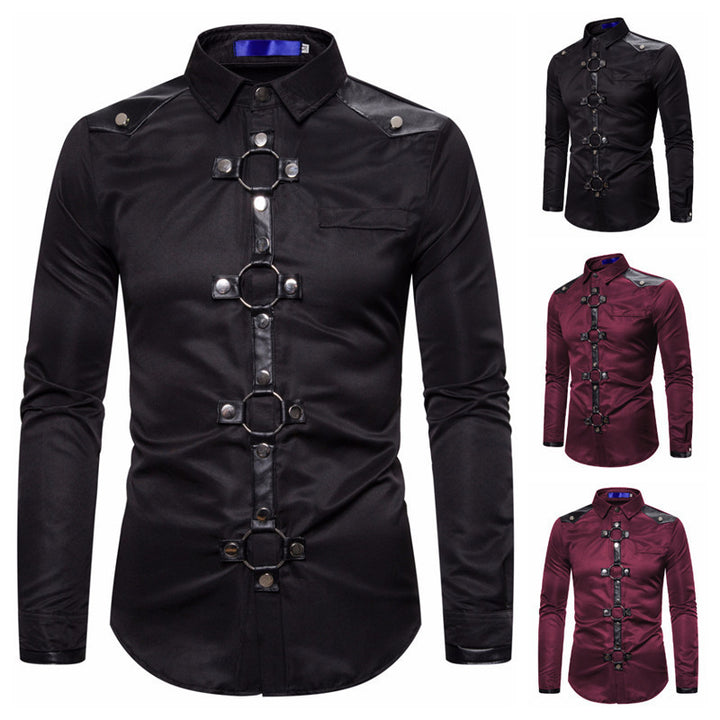 Maramalive™'s Midnight Majesty: Men's Gothic Style Rivet Casual Long Sleeve Shirt Men's Costume is a gothic men's long sleeve shirt with a touch of midnight majesty.