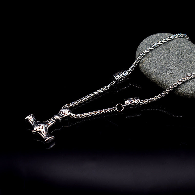 Titanium Steel Viking Thor Necklace - Nordic Hammer Pendant