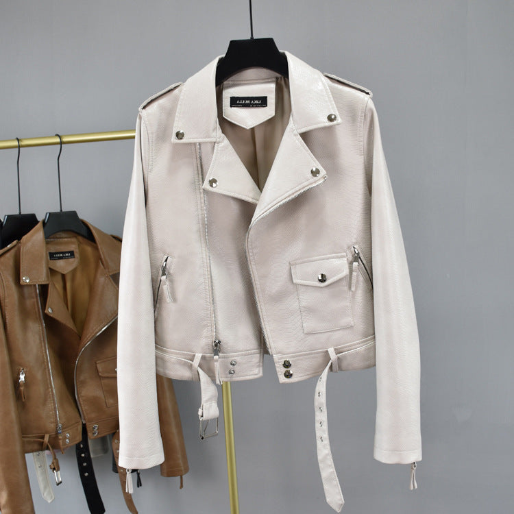  Maramalive™ Retro Faux Leather Textured Jacket - Vintage Vegan-Friendly Leather Coat White