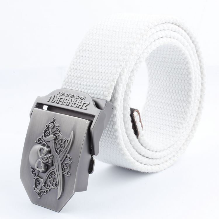 Casual And Versatile Double Knife Skull Canvas Belt