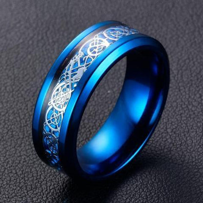 Ancient Celtic Dragon Ring by Maramalive™ with blue and black inlays.