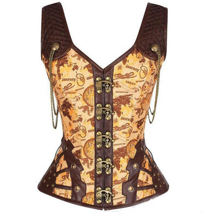 A black and gold Steampunk Corset with brass studs by Maramalive™.