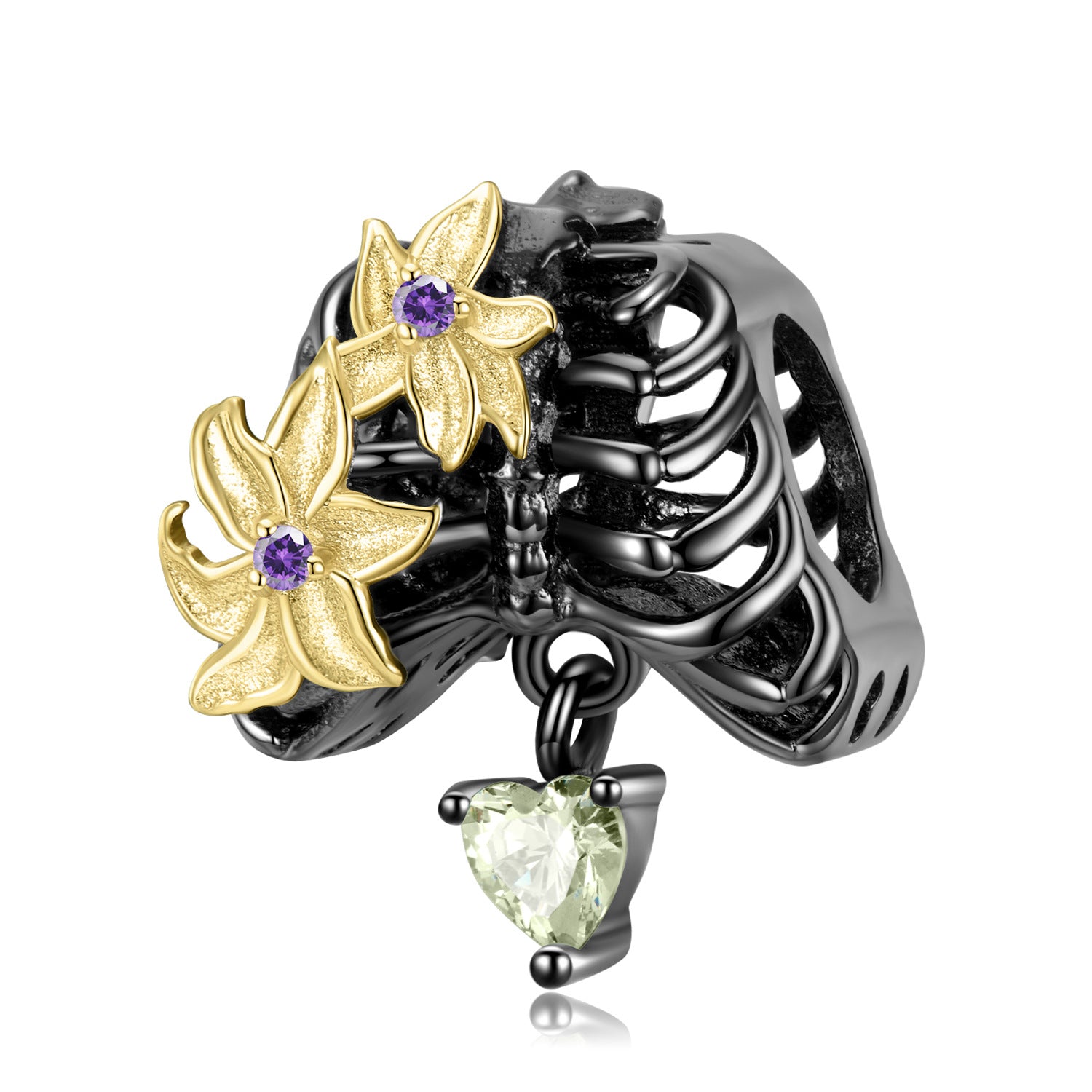 A Flowers And Skeletons Dark Gothic 925 Silver DIY Beaded Bracelet Accessories with a flower and amethyst, perfect for fashion women from Maramalive™.