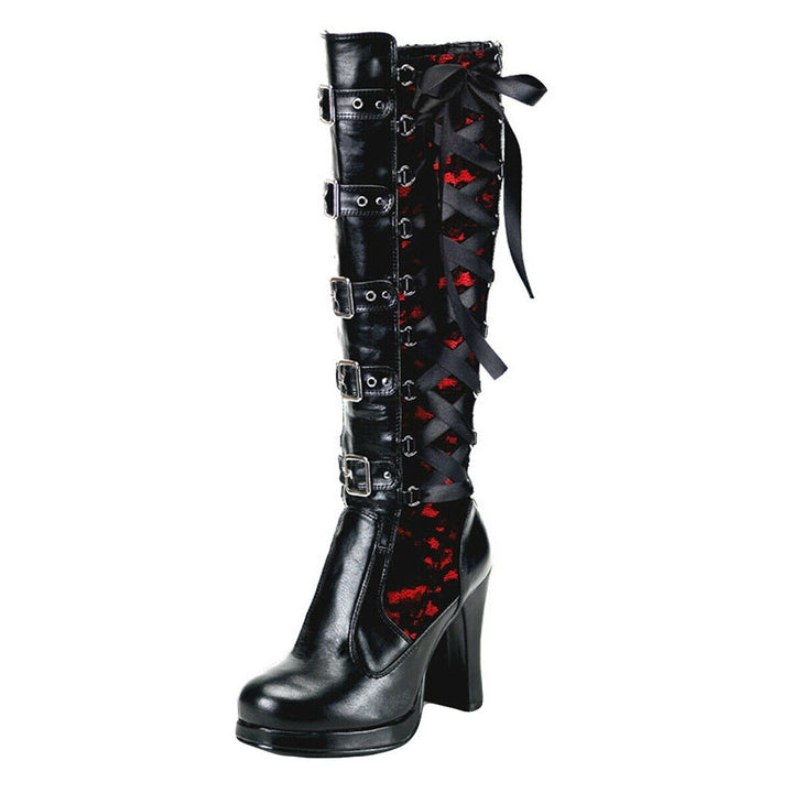 saddle-up-in-style-with-bow-belt-buckle-rider-boots Black and Red Lace