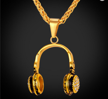 A pair of Maramalive™ biker hiphop 316L stainless steel Headset Necklaces for Men on a chain.