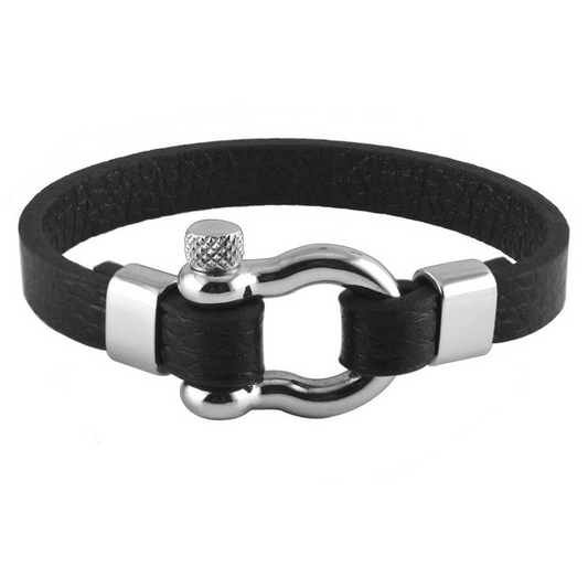 A Maramalive™ Titanium steel leather bracelet men with a stainless steel clasp.