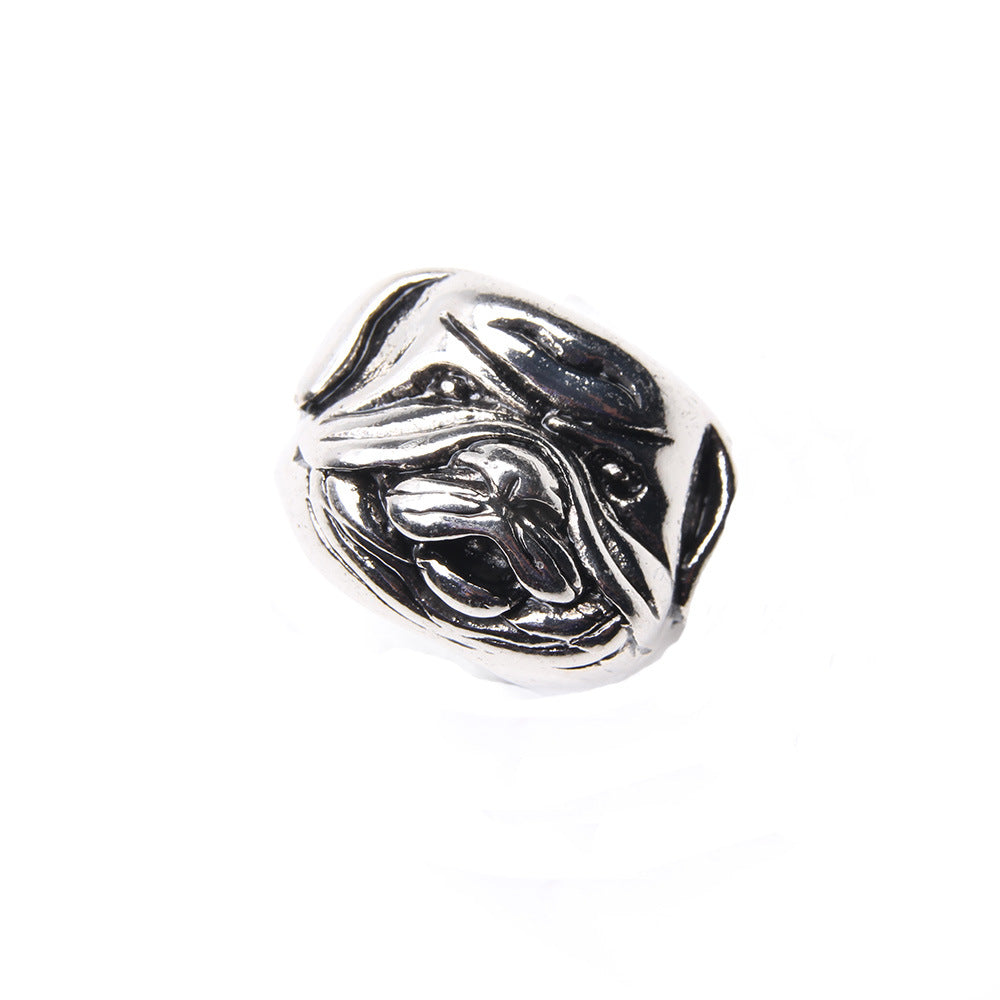 A European and American Maramalive™ silver ring featuring a Pug vintage ring, ideal for advertising promotion.