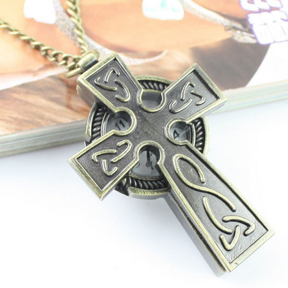 A Gothic Steampunk Cross Necklace from Maramalive™ with a celtic cross on it.