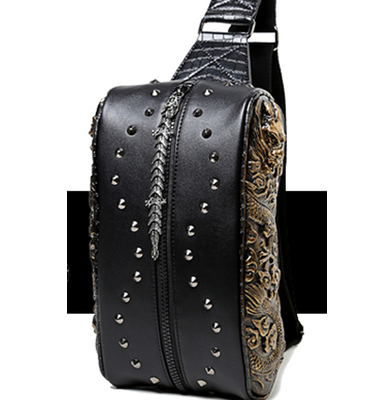 A Riveted Leather Gothic Bag with silver studs and PU material, branded by Maramalive™.