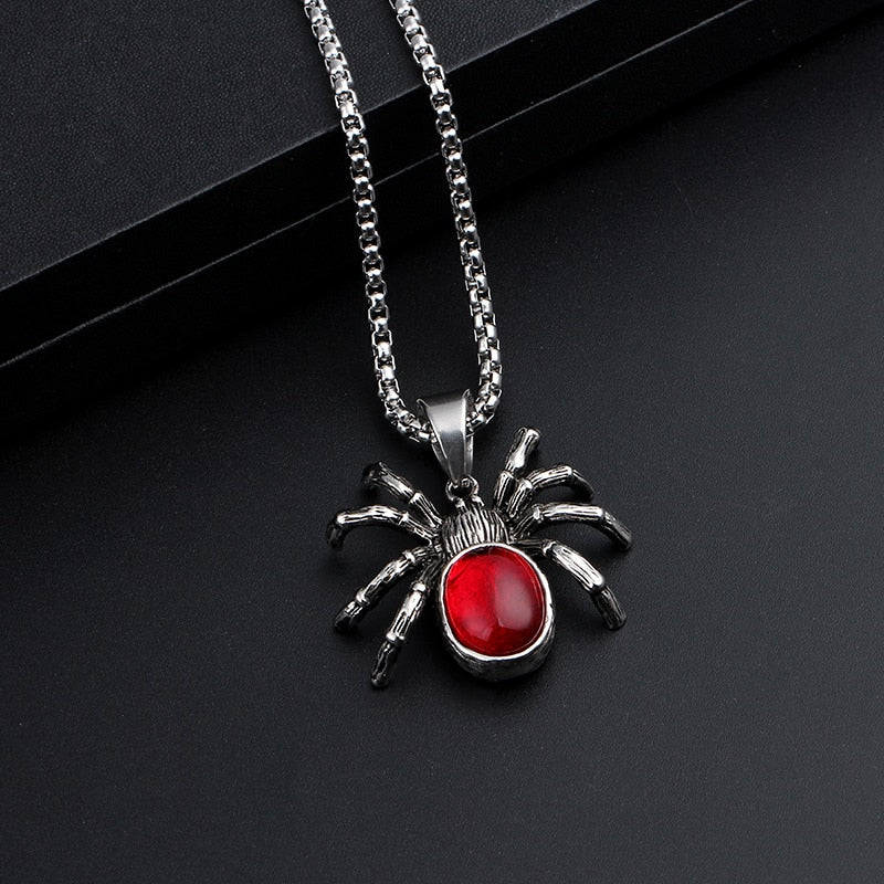A Punk Vintage Black Widow Spider Pendant Necklace on a black background by Maramalive™.