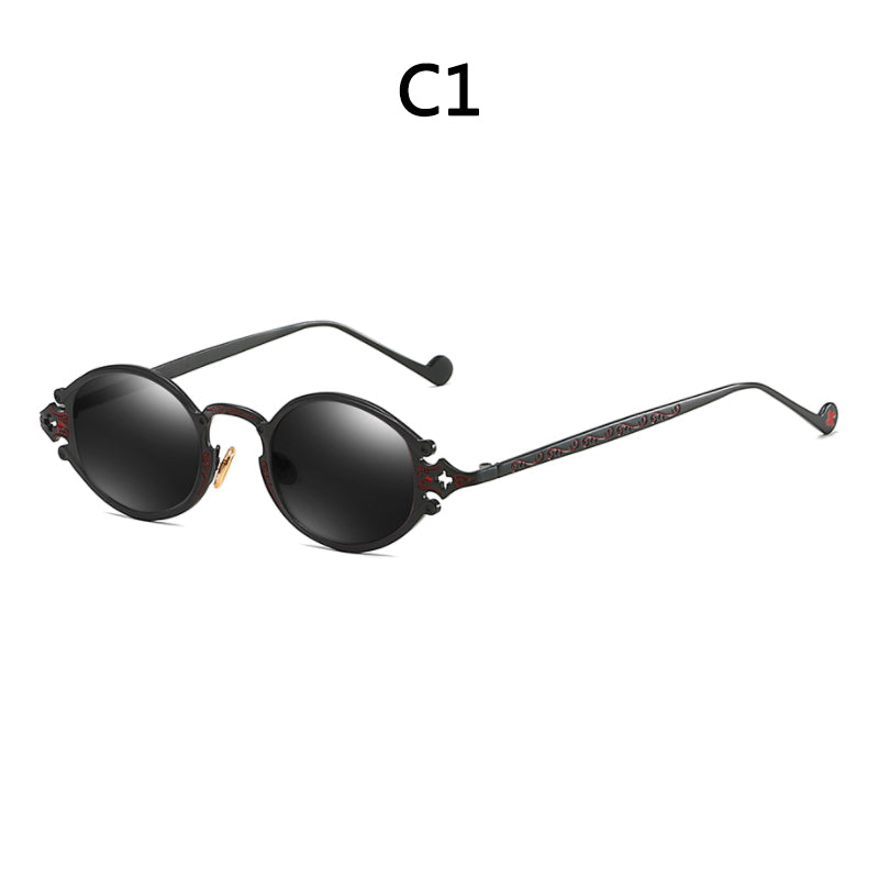 A pair of Maramalive™ Steampunk sunglasses with a black frame and black lenses.