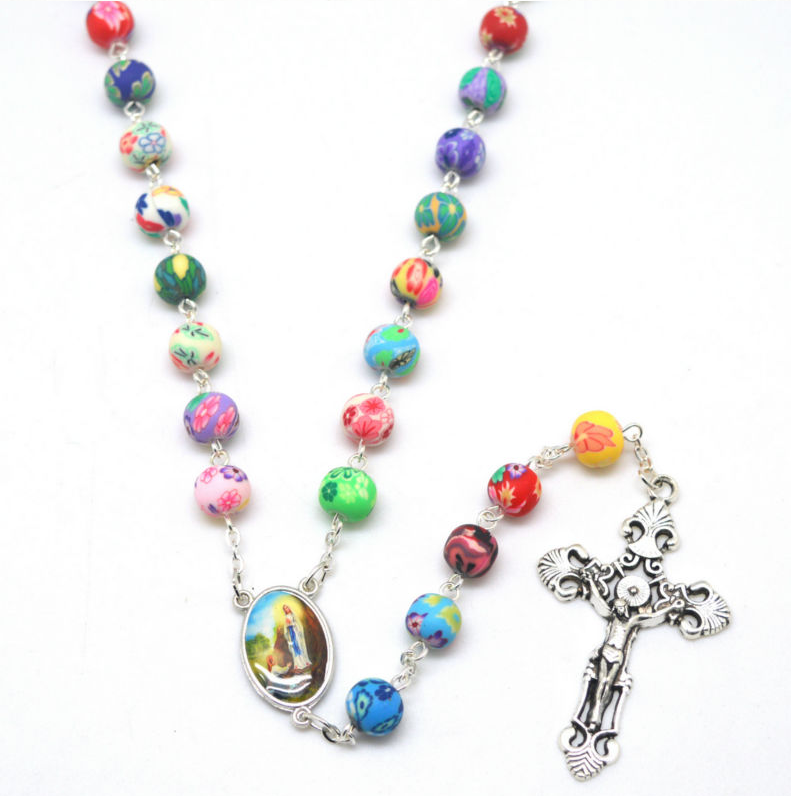 Virgin Mary Figurine Rosary Necklace Catholic Christianity