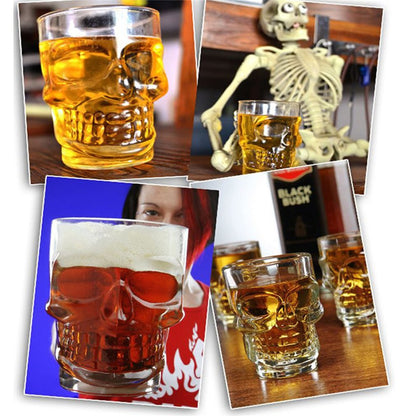 A Crystal Skull Glass beer mug with a skull on it, by Maramalive™.