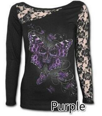 A Maramalive™ Lace Quilting Long Sleeve Shirt with Skull Design, with lace detailing.