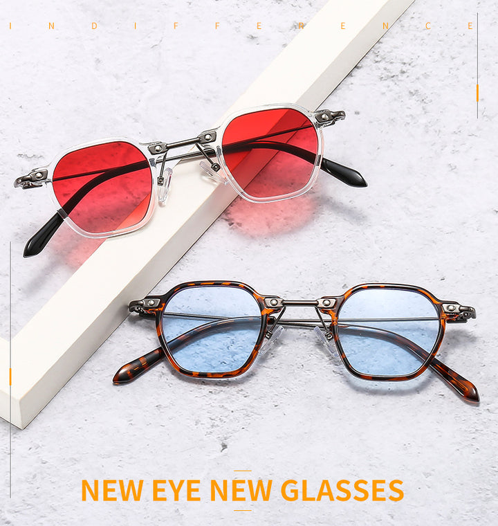 A pair of Maramalive™ Vintage Small Frame Round Steampunk Sunglasses with the words new eye new glasses.