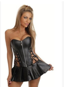 A woman wearing a Steampunk Faux Leather Corset by Maramalive™.
