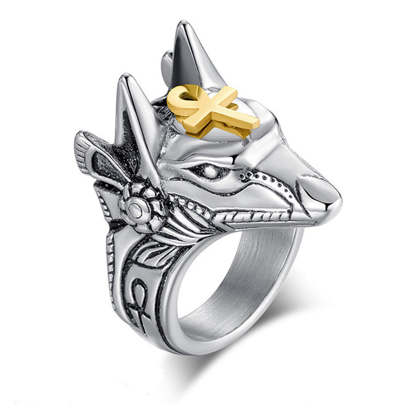 Punk Anubis Egyptian Cross Beast Ring