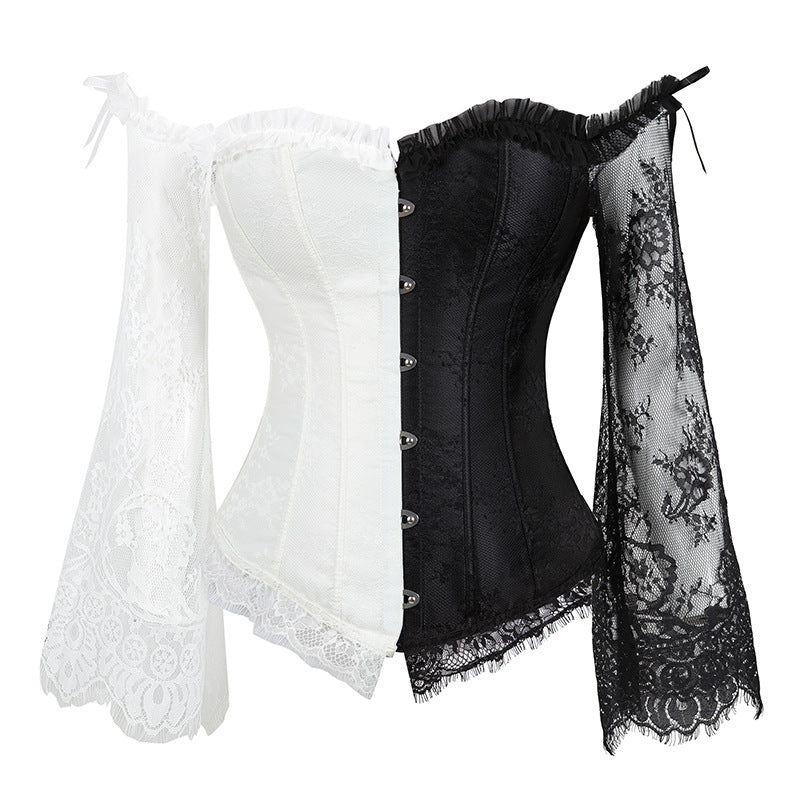 A black and white Women's Steampunk Gothic Lace Corset Bustier Top with lace by Maramalive™.