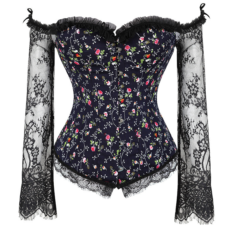 A black and white Women's Steampunk Gothic Lace Corset Bustier Top with lace by Maramalive™.