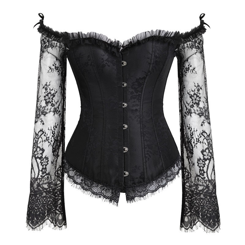 A black and white Women's Steampunk Gothic Lace Corset Bustier Top with lace by Maramalive™.