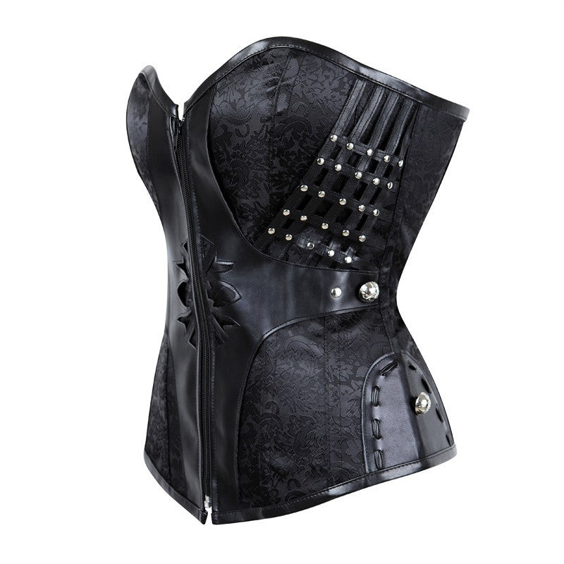 A Maramalive™ black corset with rivets and studs, perfect for waist protection and body shaping.