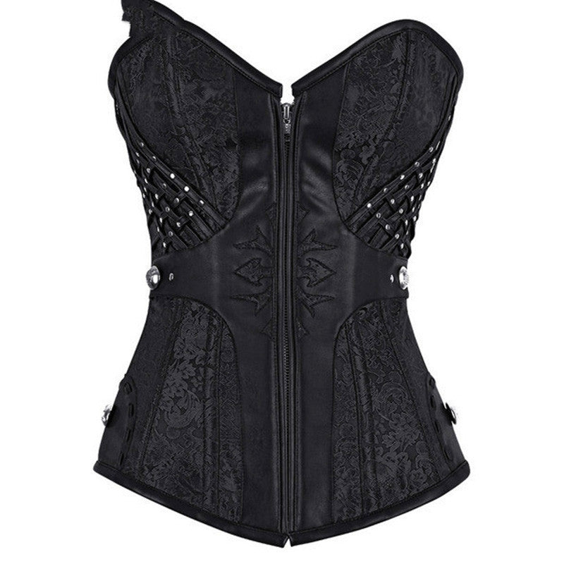 A Maramalive™ black corset with rivets and studs, perfect for waist protection and body shaping.