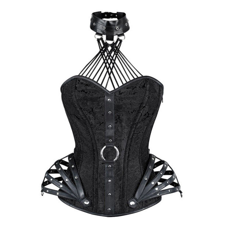 A red and black Gothic Punk Steam Body Shaper New Style corset with leather straps from Maramalive™.