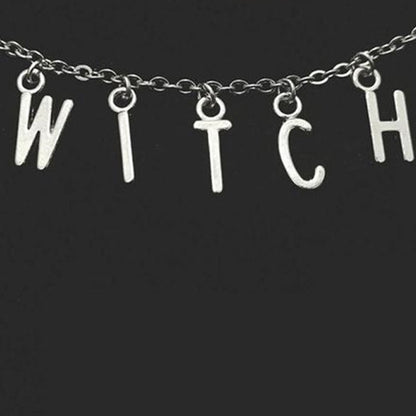 A Fashion Simple Gothic Halloween Text Necklace with the word witch on it, from Maramalive™.
