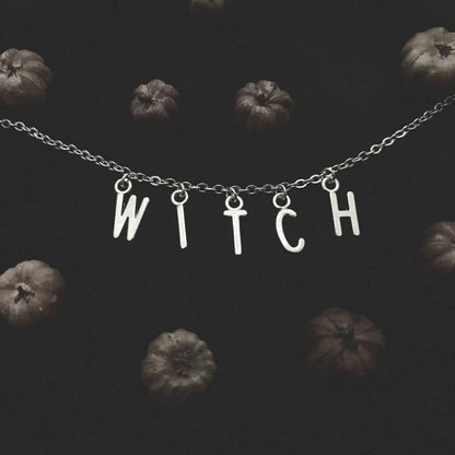 A Fashion Simple Gothic Halloween Text Necklace with the word witch on it, from Maramalive™.