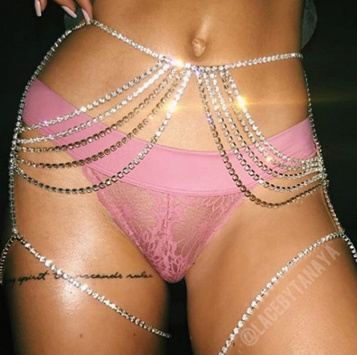 Sexy Diamond-Studded Waist Chain And Leg Chain In One