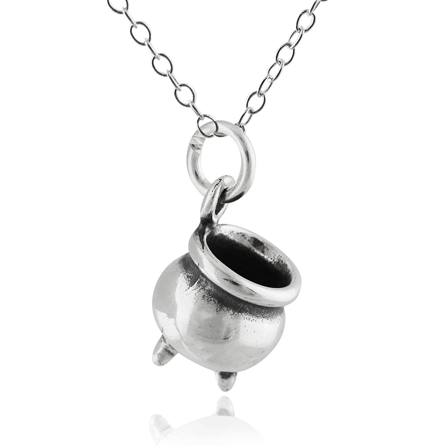 A small silver pot hanging on a chain is the Halloween Jewelry Halloween Wizard Pendant by Maramalive™.