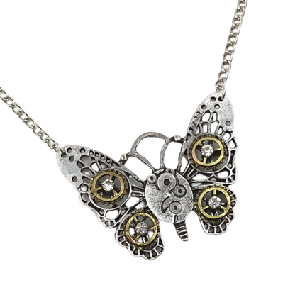 A Maramalive™ European And American Steampunk Heart-Shaped Mechanical Gear Necklace with a butterfly on it.