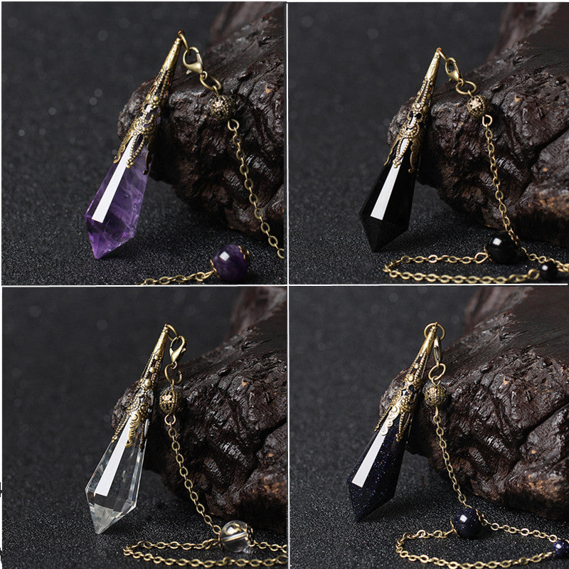 A Maramalive™ necklace with a Natural Crystal Pendant Energy Stone hanging from it in purple.