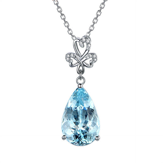 A Maramalive™ sterling silver necklace with a Sky Blue Topaz Crystal and diamonds.
