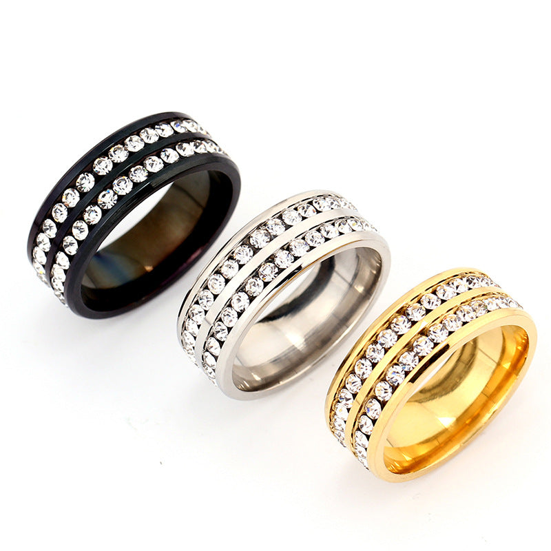 A set of four Diamond Double Row Titanium Steel Stainless Steel rings in different colors from Maramalive™.