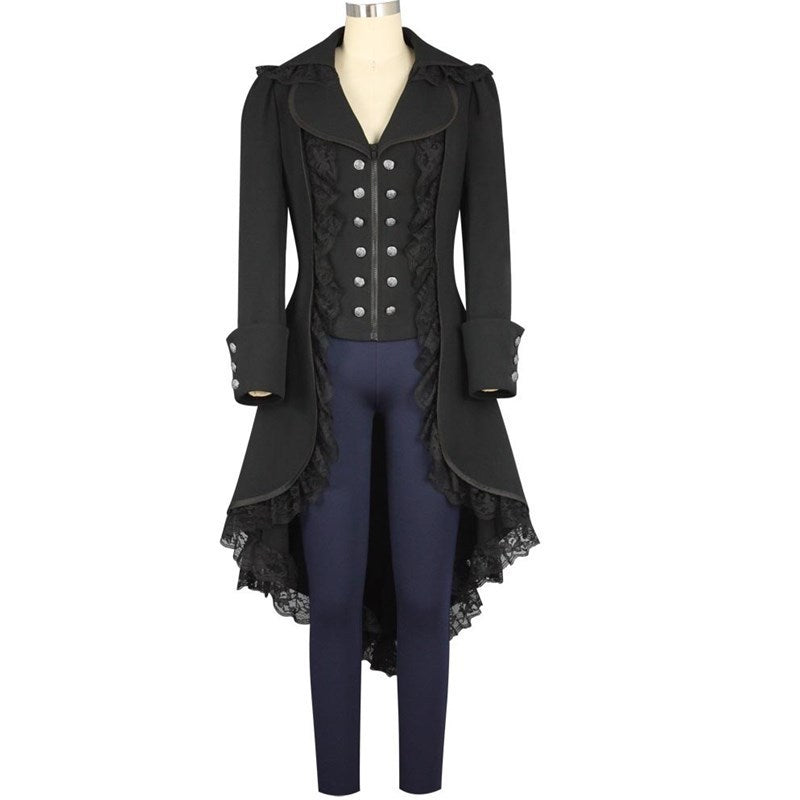 A women's Steampunk Tuxedo Black Gothic Victorian Ladies Jacket by Maramalive™ costume.