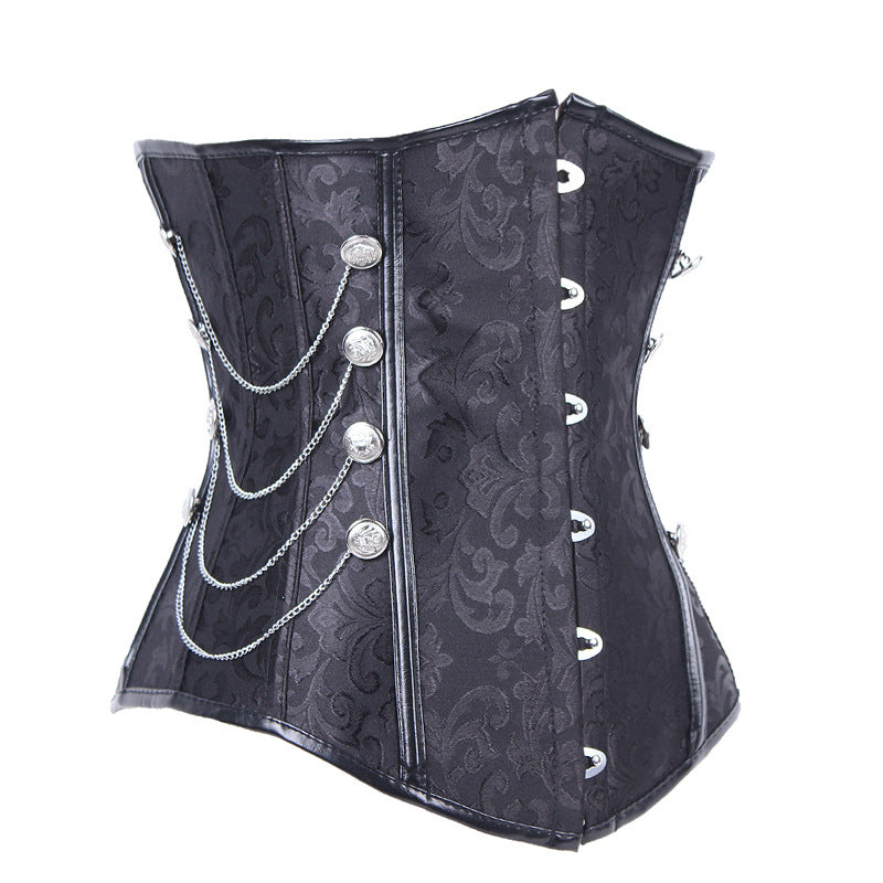 A Maramalive™ Steampunk Palace Jacquard Tummy Tuck Steel Body Shaper with lace and buttons.