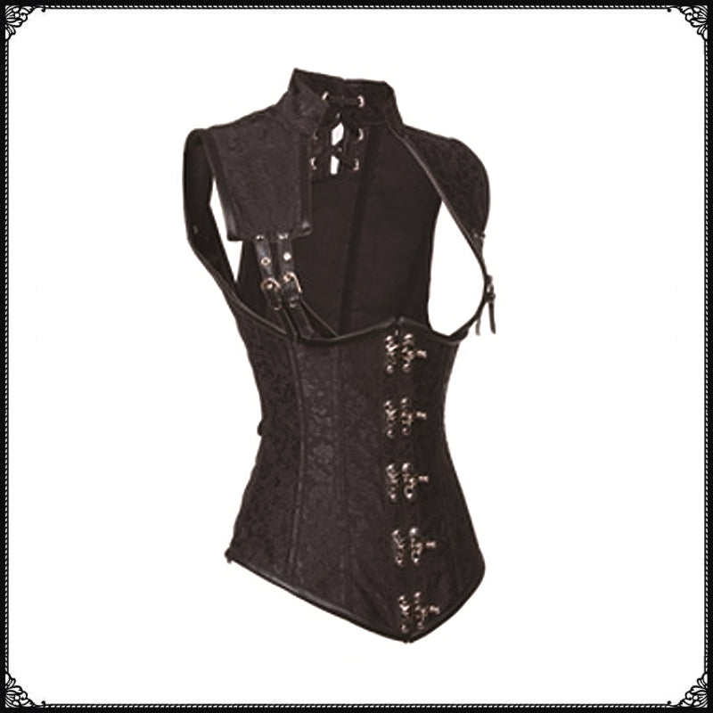 The back of a Maramalive™ Magic Card Riding New European And American Retro Palace Gothic Vest Corset Steel Bone Cosplay Halloween Shooting Suit with laces made of polyester fiber.