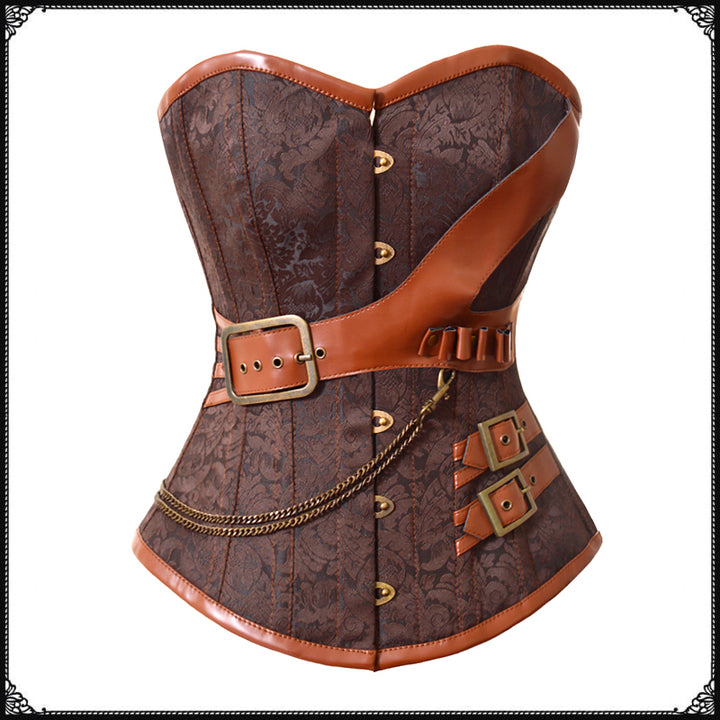 The back of a Maramalive™ Magic Card Riding New European And American Retro Palace Gothic Vest Corset Steel Bone Cosplay Halloween Shooting Suit with laces made of polyester fiber.
