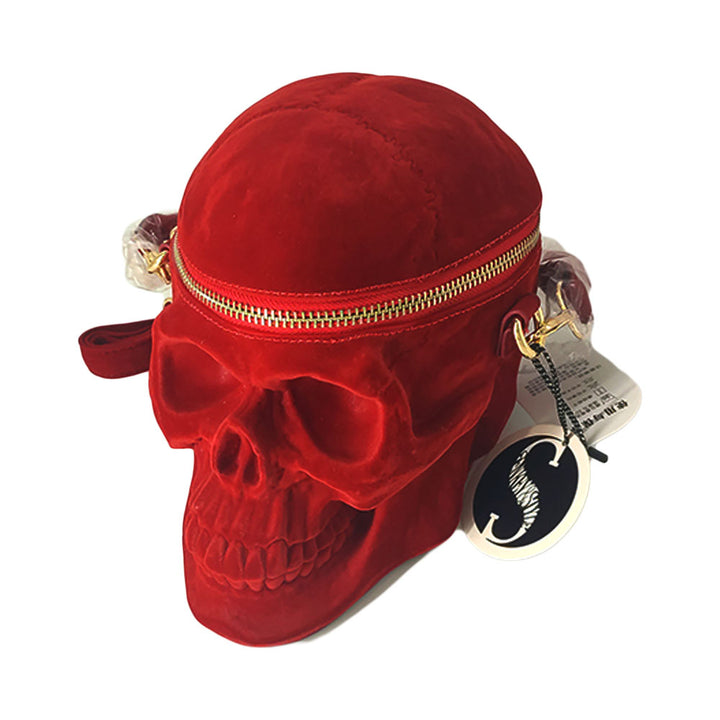 A Gothic Velvet Skull Bag 3D Black Zipper Purse Portable Shoulder Tote Goth Hand Bag Skull Bag Motorcycles Bag by Maramalive™.