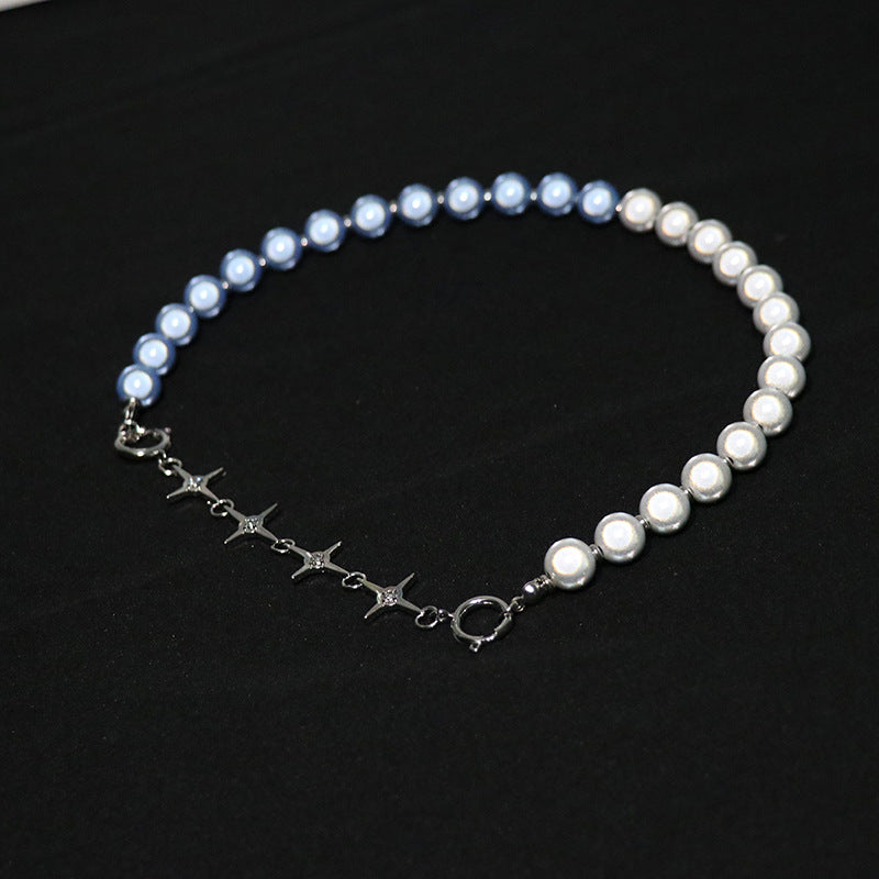 A Blue Pearl Stitching Necklace with pearls and crystals by Maramalive™.