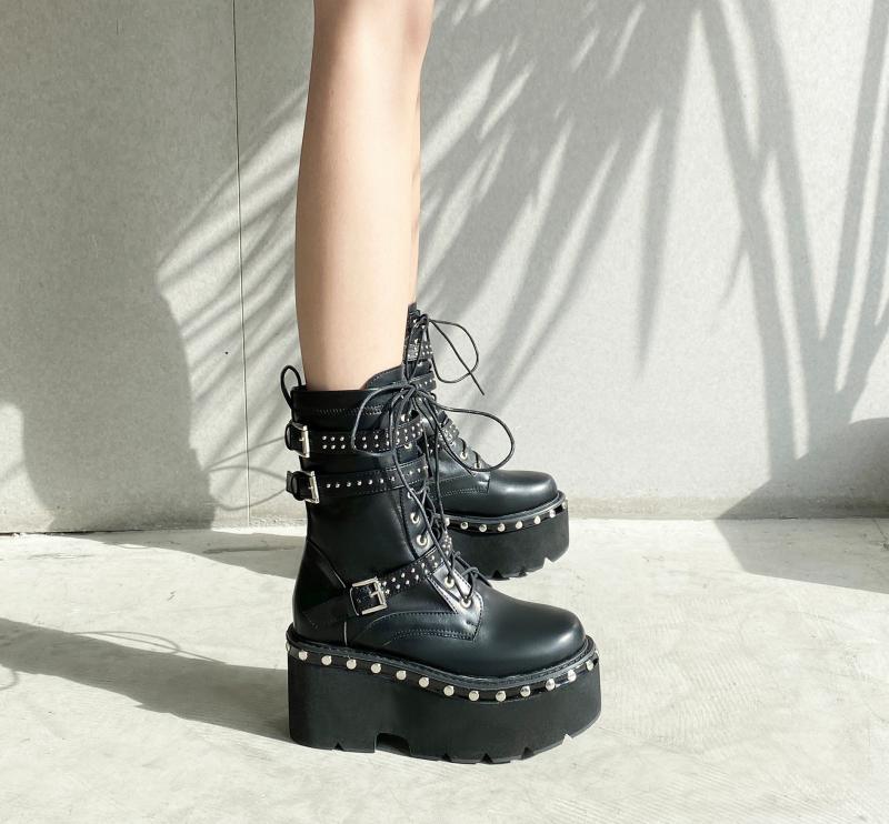 Punk Studded Platform And Fleece  Boots